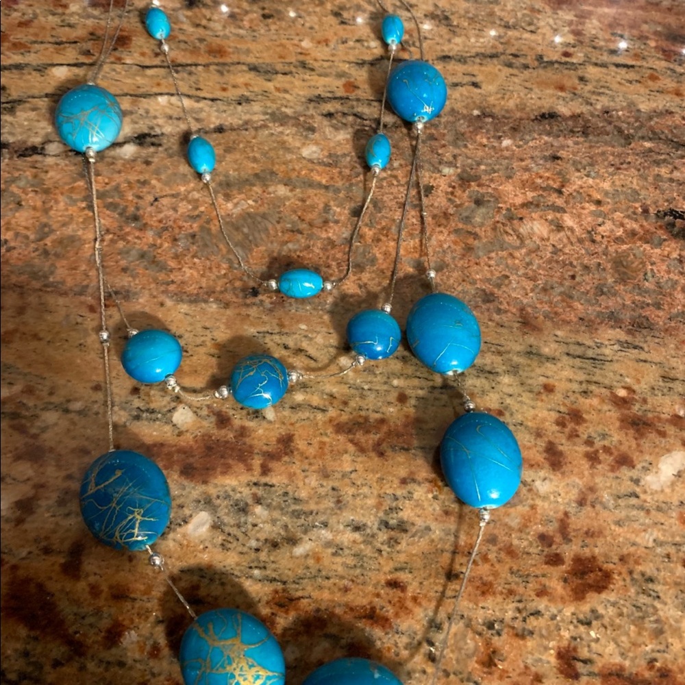 Gorgeous turquoise  gold color necklace three Lair